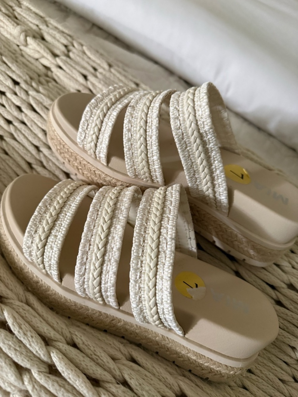 Woven Strap Platform Slide Sandals - Cream